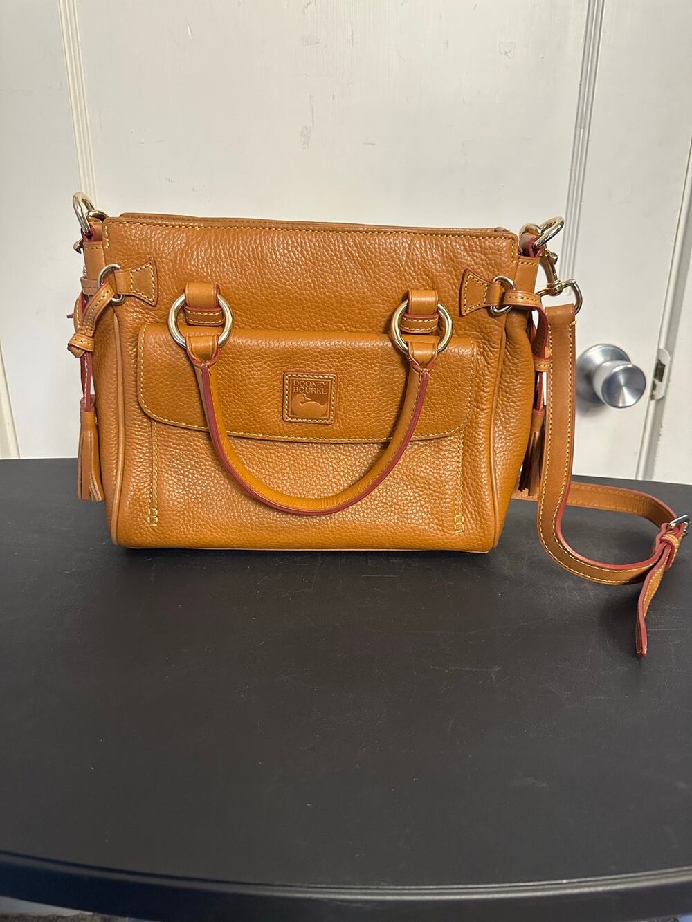Dooney & Bourke RETIRED Pebble Grain Leather Medium Pocket Satchel - Caramel Tan